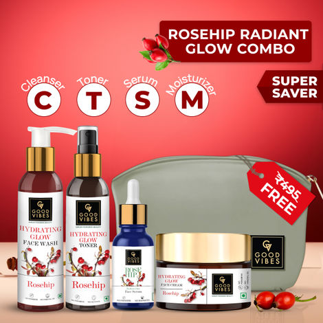 Buy Good Vibes Rosehip Range Combo Kit (Face Wash + Toner+ Face Serum + Face Cream) (Free Pouch)-Purplle