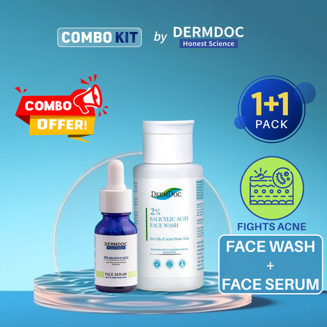 Buy DERMDOC Combo Kit Acne Free Combo | salicylic acid serum | salicylic acid face wash mini | face wash for oily skin | pimples | acne | clogged pores | blackheads & whiteheads | super saver pack-Purplle