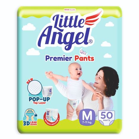 Buy Little Angel Premier Pants Baby Diapers, Medium (M) Size, 50 Count with Wetness Indicator, 7-11 Kg-Purplle