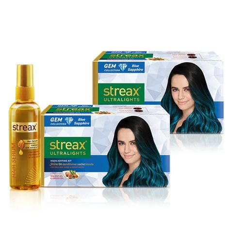 Buy Streax Ultralights Blue Sapphire Pack of 2 + Streax Walnut serum 200 ML-Purplle