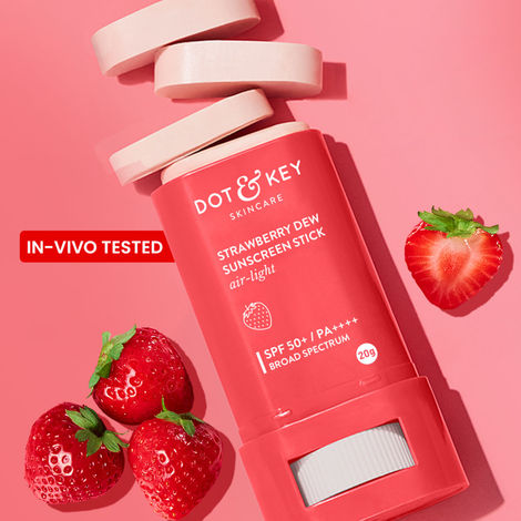 Buy Dot & Key Strawberry Dew Sunscreen Stick SPF 50+ PA++++ In-Vivo Tested Sunscreen with Ceramide Infused, 120 Minutes Water Resistant, No White Cast, Non-Greasy | 20 gm-Purplle