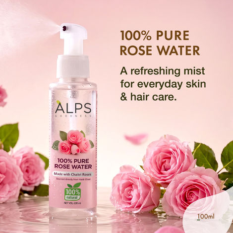 Buy Alps Goodness 100 % Pure Rose Water Spray (100 ml) | Long Press Mist Spray | Rose water for face | Made from Chaitri Rose | Gulab Jal | Natural skin toner | Premium Rose Water-Purplle