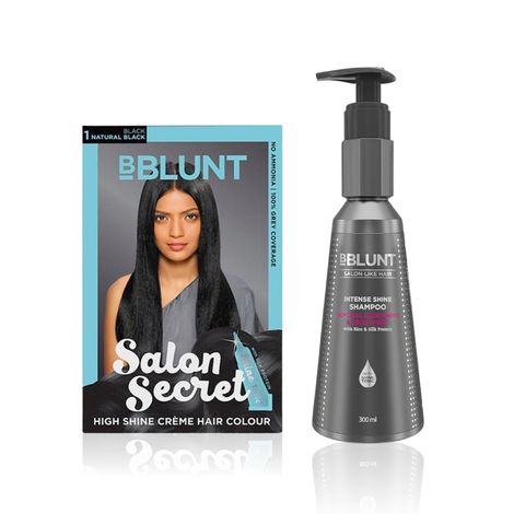 Buy BBLUNT Salon Secret High Shine Creme Hair Colour Natural Black 1 (100 gm) With Shine Tonic (8 ml) + BBLUNT Intense Shine Shampoo with Rice & Silk Protein for 23X* Shinier Hair - 300 ml-Purplle