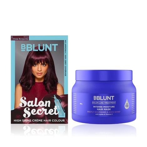 Buy BBLUNT Salon Secret High Shine Creme Hair Colour - Wine Deep Burgundy 4.20. No Ammonia ( 100 g+8 ml) + Intense Moisture Hair Mask with Jojoba Oil & Vitamin E for Nourished & Shiny Hair - 250 g-Purplle