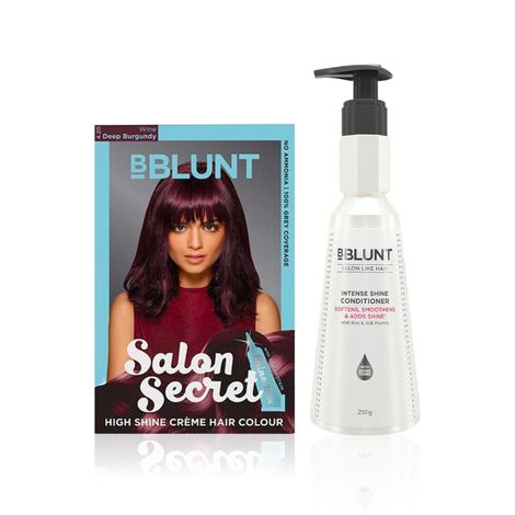 Buy BBLUNT Salon Secret High Shine Creme Hair Colour - Wine Deep Burgundy 4.20. No Ammonia ( 100 g+8 ml) +BBLUNT Intense Shine Conditioner with Rice & Silk Protein for Softer Smoother & Shinier Hair-250gm-Purplle