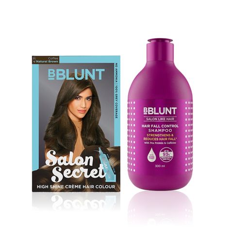 Buy BBLUNT Salon Secret High Shine Creme Hair Colour Natural Brown 4.31 (100 gm) With Shine Tonic (8 ml)+BBLUNT Hair Fall Control Shampoo with Pea Protein & Caffeine for Stronger Hair (300 ml)-Purplle