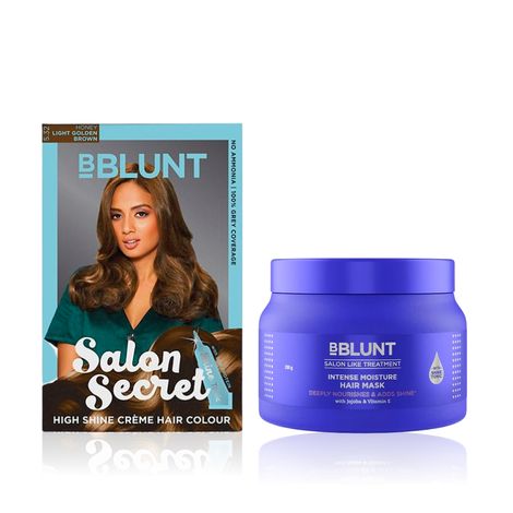 Buy BBLUNT Salon Secret High Shine Creme Hair Colour Light Golden Brown 5.32 (100 gm) With Shine Tonic (8 ml)+Intense Moisture Hair Mask with Jojoba Oil & Vitamin E for Nourished & Shiny Hair - 250 g-Purplle