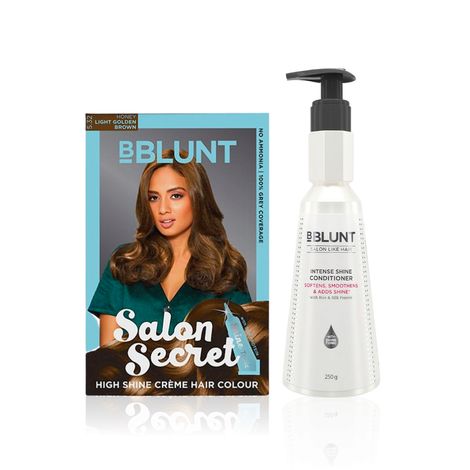 Buy BBLUNT Salon Secret High Shine Creme Hair Colour Light Golden Brown 5.32 (100 gm) With Shine Tonic (8 ml)+BBLUNT Intense Shine Conditioner with Rice & Silk Protein for Softer Smoother & Shinier Hair-250gm-Purplle