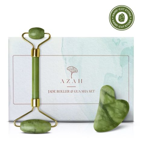 Buy Azah Jade Roller & Gua Sha Set | Reduces Puffiness, Improves Circulation, Relaxes Muscles | Non-Toxic, Sturdy, Noiseless Design 2 Pcs-Purplle