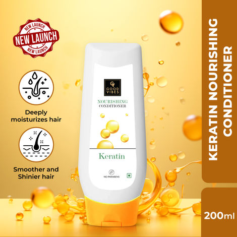 Buy Good Vibes Keratin Nourishing Conditioner (200 ml) For Smoother, Shinier Hair | Nourishes & Controls Frizz | Repairs Damage | Made with Wheat, Soy and Corn Plant protien-Purplle