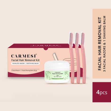 Buy Carmesi Facial Shaving Kit | 3 Reusable Face Razors & 1 Pre + Post-Shave Facial Shaving Balm | Instant & Painless Hair Removal | Cooling Effect | No Razor Burns-Purplle