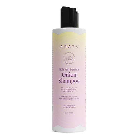 Buy Arata Hair Fall Defense Onion Shampoo (200 ML) | Controls Hair Fall | Helps Strengthen & Smoothen Hair | With Onion Oil, Rice Water, Apple Cider Vinegar and Aloe Vera-Purplle