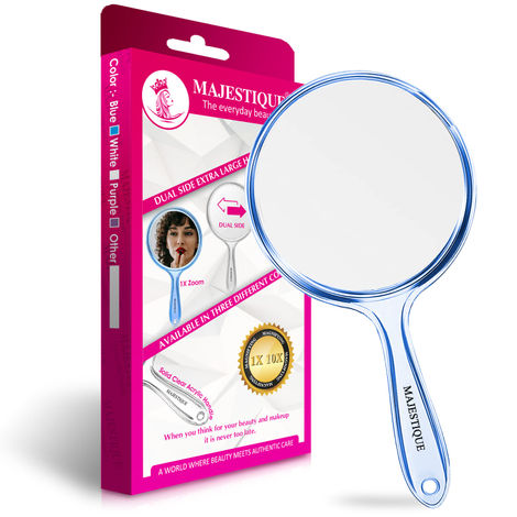 Buy Majestique Dual Side Extra Large Handheld Mirror, 1X/10X Magnifying Mirror Perfect for Shaving, Makeup - Multicolor-Purplle