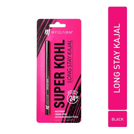 Buy MyGlamm Super Kohl Long Stay Kajal - 0.3g | Black Eye Kajal Pencil | Long Lasting, Waterproof, Smudge Proof-Purplle