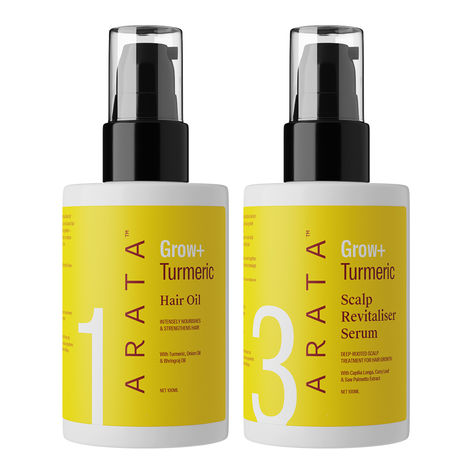 Buy Arata Grow + Turmeric Range | Scalp Scrub (50 GM) & Scalp Revitaliser Serum ( 100 ML) | Powered By Capilia Longaa€“ A Natural Active Ingredient | Boosts Hair Growth & Reduces Thinning-Purplle