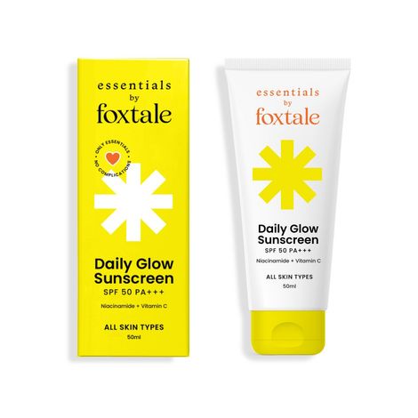 Buy Foxtale Essentials Brightening SPF 50 Sunscreen with Vitamin C and Niacinamide | UVA and UVB filters | No White Cast | Non-Greasy Formula | Anti-Tan Formula | Men & Women | 50 ml-Purplle