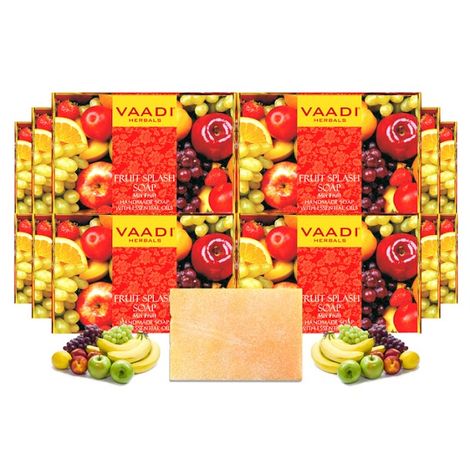 Buy Vaadi Herbals Pack of 12 FRUIT SPLASH SOAP with extracts of Orange, Peach, Green Apple & Lemon (12 x 75 g)-Purplle