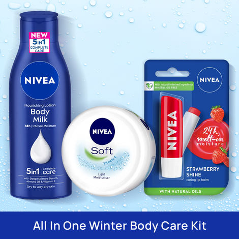 Buy NIVEA All in One Body care kit (Lip balm + Body Milk + Soft Cream) (4.8g + 200ml + 100ml)-Purplle