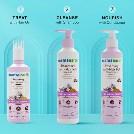 Buy Mamaearth Rosemary Hair Care Trio: Shampoo (250 ml) + Hair Growth Oil (150 ml) + Conditioner (250 ml)-Purplle