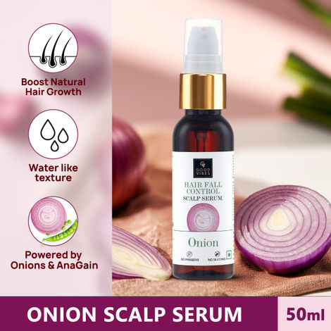 Buy Good Vibes Hair Fall Control Onion Scalp Serum | Onion Extracts | Pea Sprout Extracts | Healthy Hair Growth | Hair Nourishment | Enhances volume | All hair Types - 50 ml-Purplle