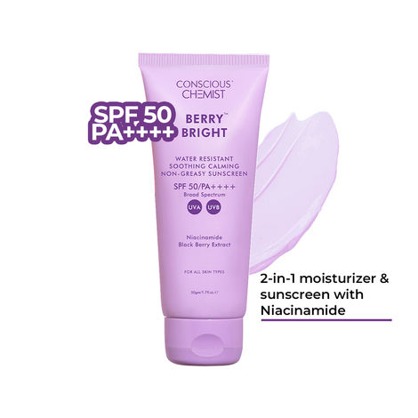 Buy Conscious Chemist Berry Bright Sunscreen|SPF 50 PA ++++|UVA/UVB Protection|Radiance Boost, Non-Greasy|Niacinamide & Berry Extracts- 50 gm-Purplle