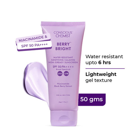 Buy Conscious Chemist Berry Bright Sunscreen|SPF 50 PA ++++|UVA/UVB Protection|Radiance Boost, Non-Greasy|Niacinamide & Berry Extracts- 50 gm-Purplle