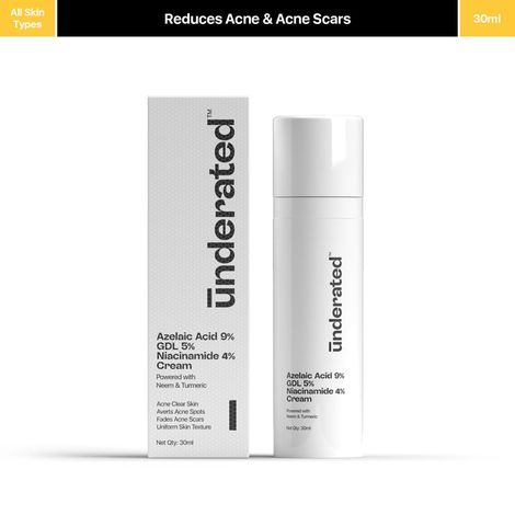 Buy Underated Azelaic Acid 9% GDL 5% Niacinamide 4% Cream Powered with Neem and Turmeric for Uniform Skin Texture, Averts Acne Spots and Fades Acne Scars | 30 ml-Purplle