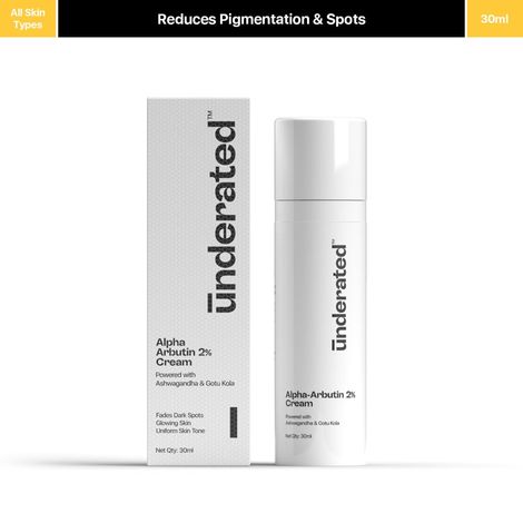 Buy Underated Alpha Arbutin 2% Cream Powered with Ashwagandha & Gotu Kola for Glowing Skin and Reduction in Dark Spots | 30 ml-Purplle