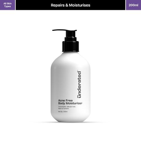 Buy Underated Acne Free Body Moisturizer Powered With Cocoa Butter, Neem And Turmeric Helps To Assuage Dull and Dry Skin, Boosts Radiance, Reduce Oiliness and Prevents Acne | 200 ml-Purplle
