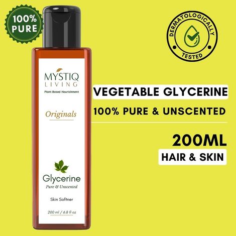 Buy Mystiq Living 100% Pure Glycerine ( 200 ml ) Plant Based (Pure & Unscented) | For Face Skin & Body Care | Glycerine for Face | Glycerine Liquid | Silicon - Free, Paraben Free | Vegan | For Hair, Skin & Body Care-Purplle