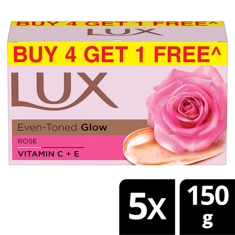 Buy Lux Even-toned Glow Bathing Soap infused with Vitamin C & E |For Superior Glow|Buy 4 Get 1 Free|150g-Purplle