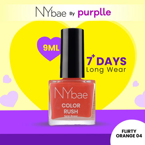 Buy NY Bae Color Rush Nail Paint - Flirty Orange 04 (9 ml) | Chip Resistant | Long Lasting | Quick Dry | Gel Nail Polish-Purplle