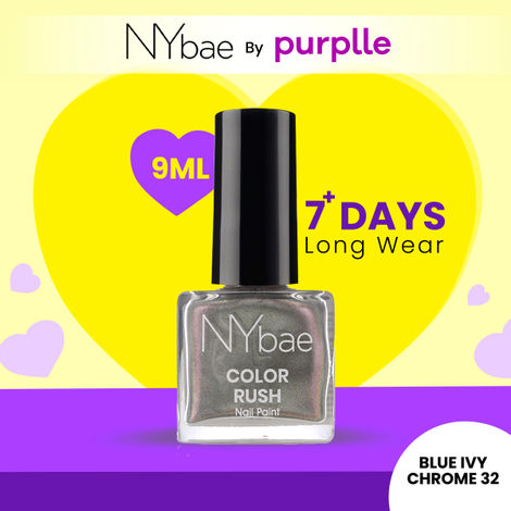 Buy NY Bae Color Rush Nail Paint - Blue Ivy Chrome 32 (9 ml) | Chip Resistant | Long Lasting | Quick Dry | Gel Nail Polish-Purplle