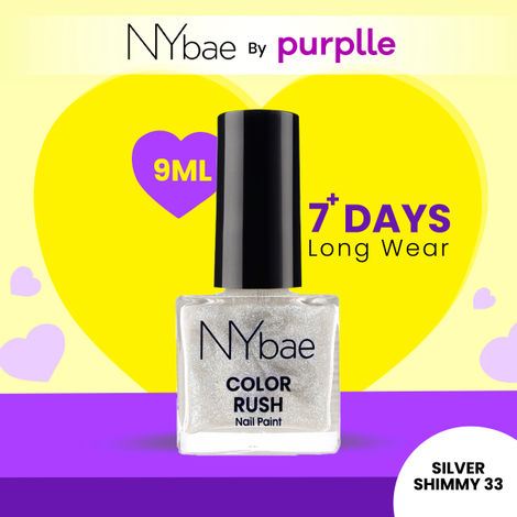 Buy NY Bae Color Rush Nail Paint - Silver Shimmy 33 (9 ml) | Chip Resistant | Long Lasting | Quick Dry | Gel Nail Polish-Purplle