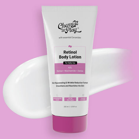 Buy Chemist at Play Anti-Aging Body Lotion with 4% Retinol, Niacinamide & Zemea | Skin Brightening Lotion | Body Lotion for Dry & Oily Skin | Fights Visible Signs Of Aging | Nourshes Skin 200 ml-Purplle