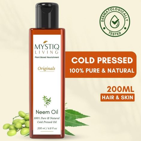 Buy Mystiq Living Neem Oil (200 ml) | Pure Neem Oil | Neem Oil for Hair | Neem Oil For Face | Neem Hair Oil | For Hair And Skin | Cold Pressed, 100% Pure And Natural-Purplle