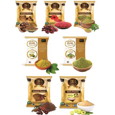 Buy Online Quality Store Reetha (50 gm) + Amla (50 gm) + Shikakai (50 gm) + Bhringraj (50 gm) + Hibiscus (50 gm) + Mehandi (50 gm) + free Indigo (50 gm) Powder For Hairs, 350 gm-Purplle
