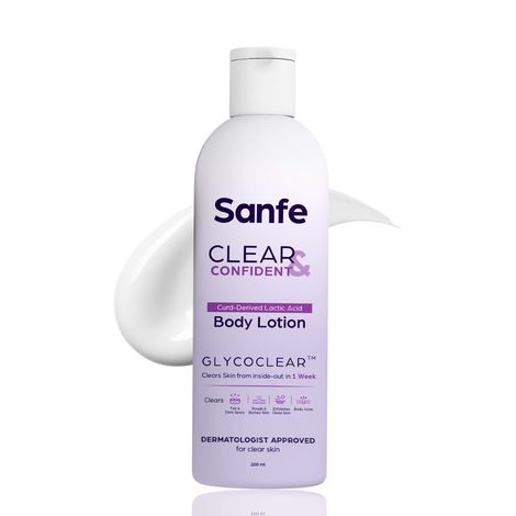 Buy Sanfe Clear & Confident Glycolic Acid Body Lotion | Daily AHA Lotion| Smooths Rough & Bumpy Skin - With Niacinamide, Lactic & Glycolic Acid | Smooth Skin from 1st Use | 200ml-Purplle