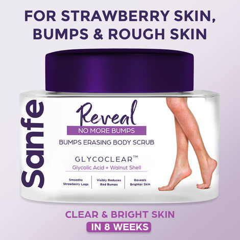 Buy Sanfe Bumps Erasing Body Scrub for Rough & Bumpy Skin, Tan and Strawberry Legs | Glycolic Acid, Walnut Shell | Bath to Remove Dirt, Dead Skin | 100g for women for soft & bright skin-Purplle