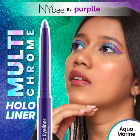 Buy NY Bae Holographic Eyeliner - Aquamarine 01 | Kajal | Waterproof Eyeliner | Long Lasting | Eyeshadow | Pen Eyeliner | Purple Blue Eyeliner | Eye Makeup (0.25 gm)-Purplle