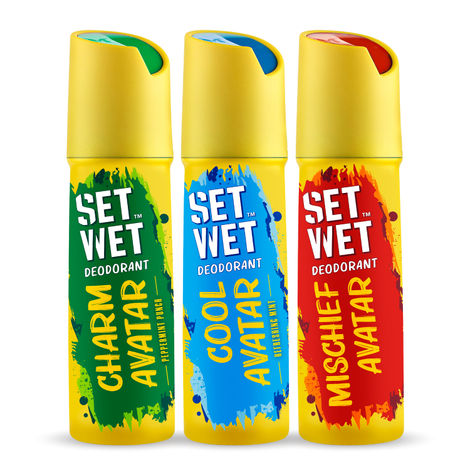 Buy Set Wet Cool, Charm and Mischief Avatar Deodorant Spray Perfume, 150 ml Each (Pack of 3)-Purplle