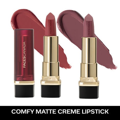 Buy FACES CANADA Festive Hues - Comfy Matte Creme Lipstick Pack of 2 - Livin' It Up + Keepin’ It Real (4.2gx2) | 8HR Long Stay | Creamy Matte Finish | Intense Color | Super Hydrating & Nourishing | Single Stroke Smooth Application-Purplle