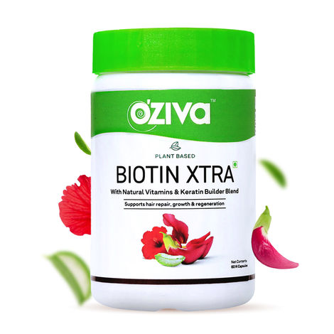 Buy OZiva Plant Based Biotin Xtra (with Keratin Builder) for Hair Repair & Regeneration, 60 Veg Biotin Capsules-Purplle