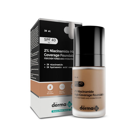Buy The Derma Co. 2% Niacinamide High Coverage Foundation With 1% Hyaluronic Acid & SPF 40 PA+++ for 12 Hour Long Stay - 07 Cinnamon-Purplle