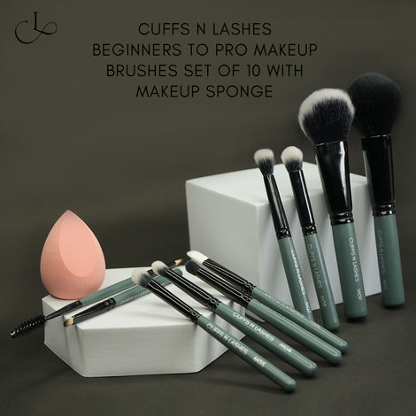 Buy Cuffs N Lashes Mini Makeup Brushes With Makeup Sponge | Set of 10, Travel Size Makeup Brushes | Beginners to Pro With Makeup Sponge-Purplle