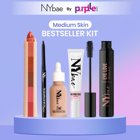 Buy NY Bae Bestsellers Kit | Medium Skin | Strobe Cream | Glowy Serum Foundation | Lip Crayon | Black Kajal | Volume Mascara | Highligher | Everyday Glowy Makeup-Purplle