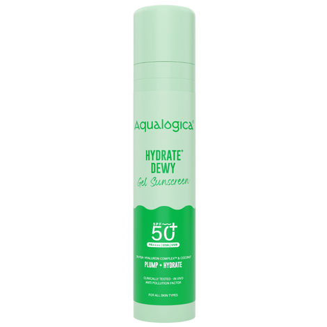 Buy Aqualogica Hydrate+ Dewy Sunscreen with Coconut Water & Hyaluronic Acid-SPF50 PA++++ for UVA/B 50 gm|Tested on Gen Z-Purplle