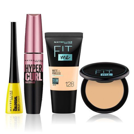 Buy Maybelline Newyork Bold & Beautiful Combo 1 | Fit Me Compact 128 (6g) | Fit Me Liquid Foundation Tube 128 (18ml) | Colossal Waterproof Mascara Black (10 g) | Colossal Bold Eyeliner Black(3g)-Purplle