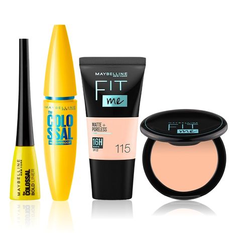 Buy Maybelline Newyork Bold & Beautiful Combo 2 |Fit Me Compact 115(6 g) | Fit Me Liquid Foundation Tube 115 (18 ml) | Colossal Waterproof Mascara Black (10 g) | Colossal Bold Eyeliner Black, 3g-Purplle