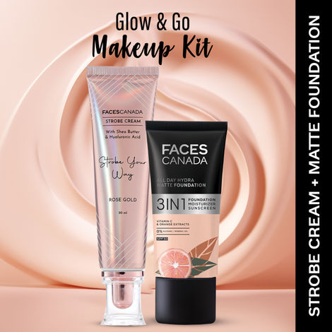 Buy Faces Canada Rose Glow Kit | Rose Gold Strobe Cream (30ml) + All Day Hydra Matte Foundation Rose Ivory (25ml) | Combo-Purplle